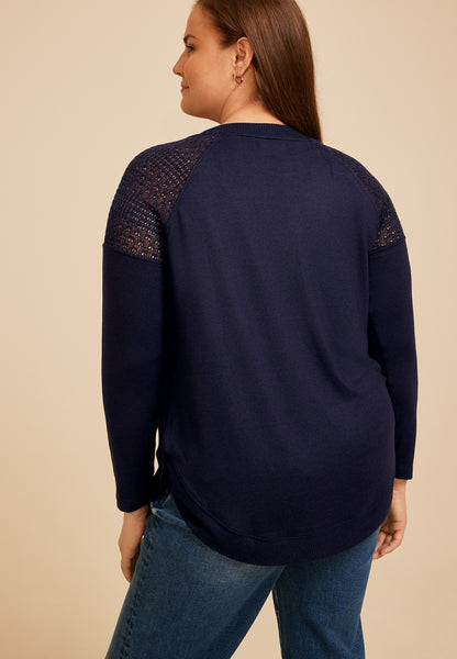 Plus Size Haven Crochet Shoulder Long Sleeve Tunic Top