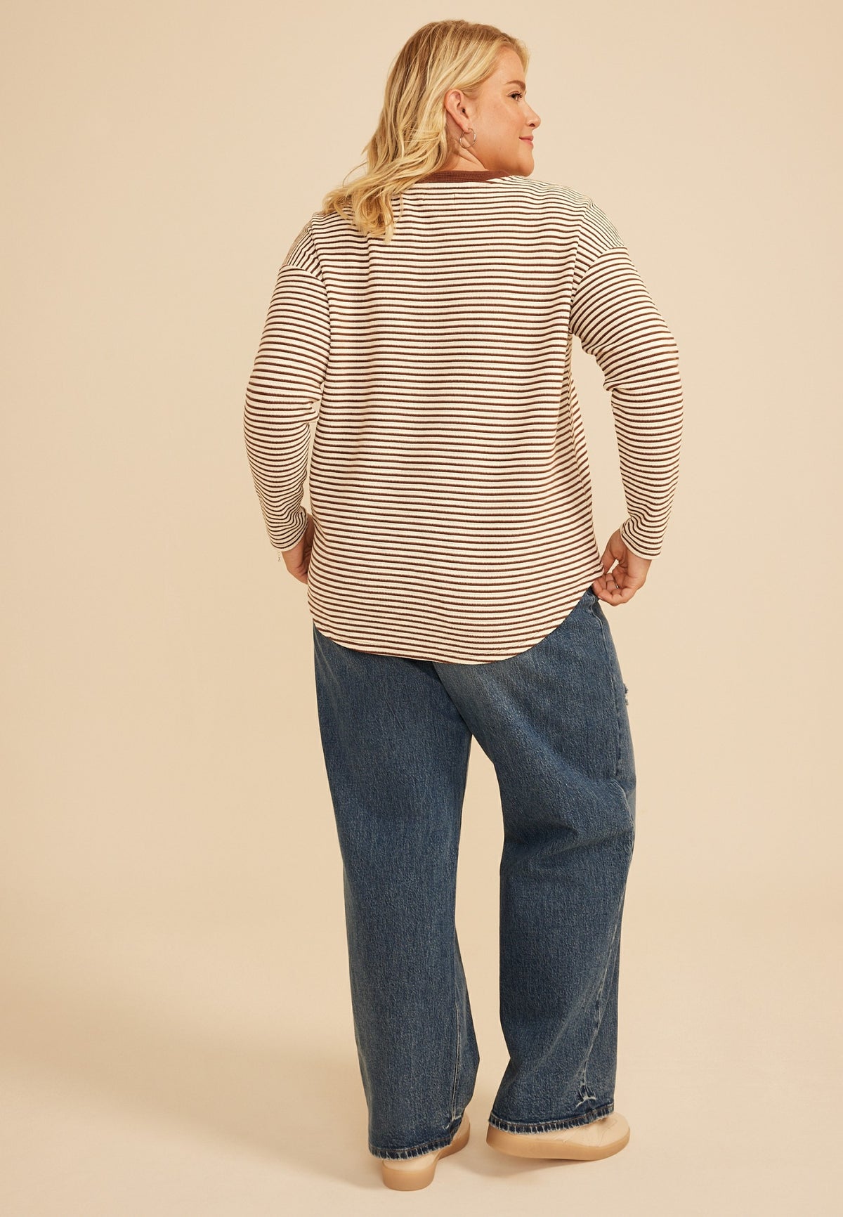 Plus Size 24/7 Clara Textured Stripe Long Sleeve Tee