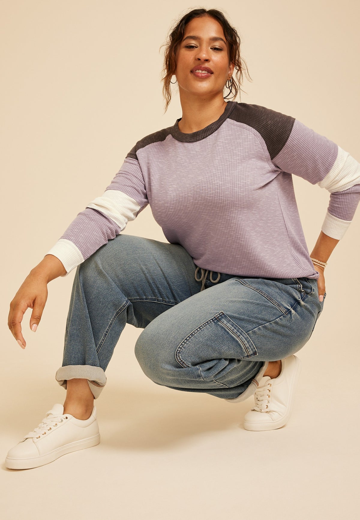 Plus Size Colorblock Ribbed Raglan Tee