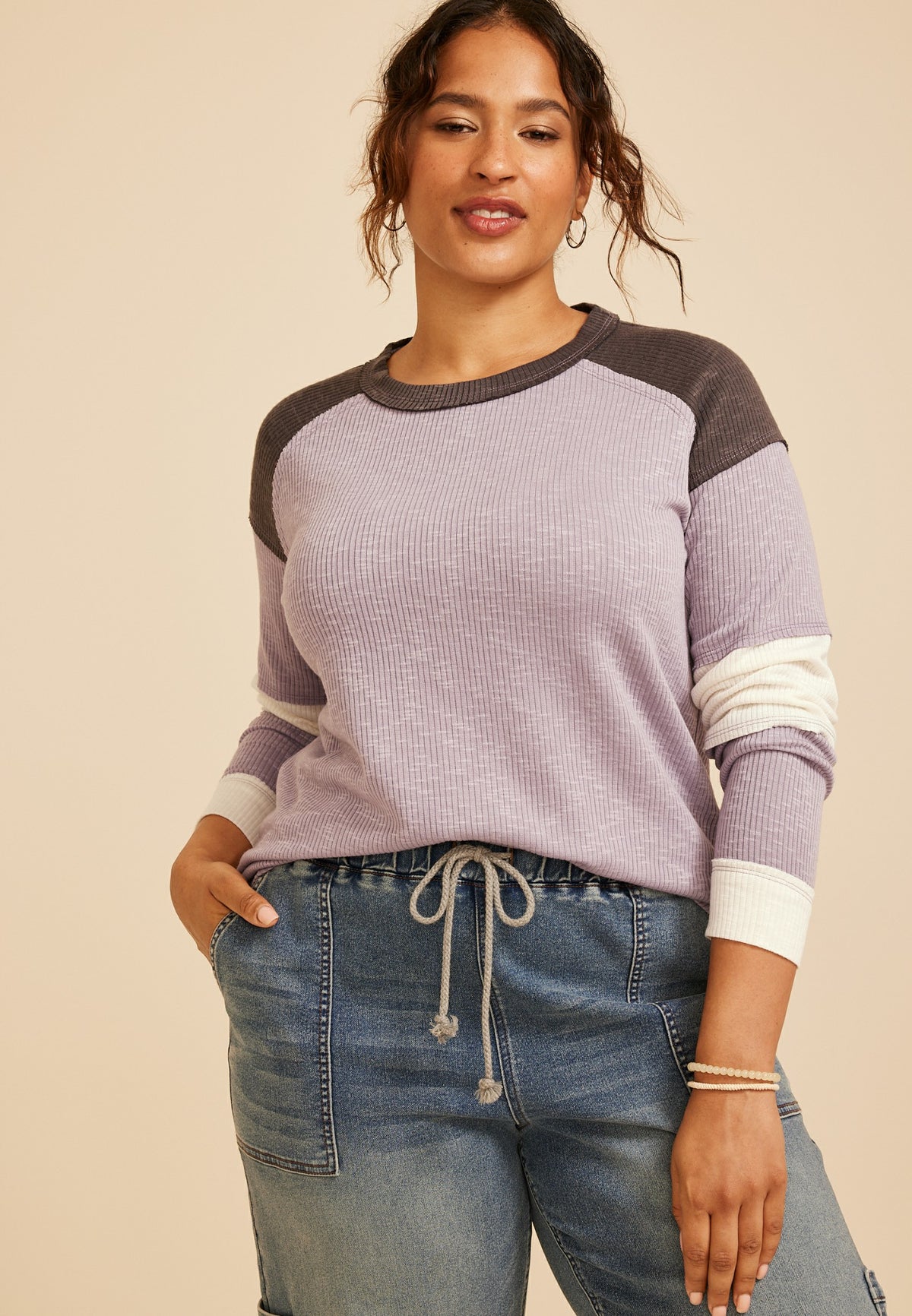 Plus Size Colorblock Ribbed Raglan Tee