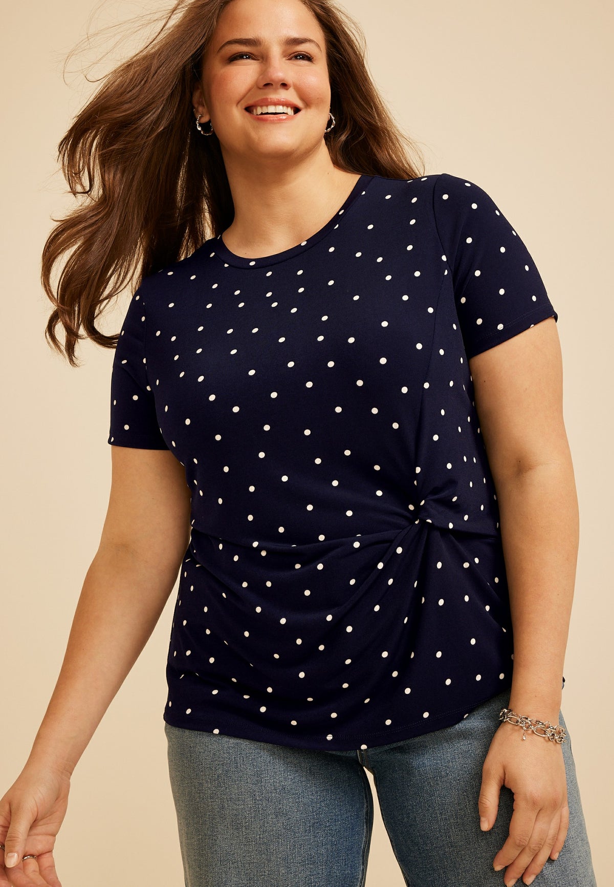 Plus Size 24/7 Polka Dot Side Knot Tee