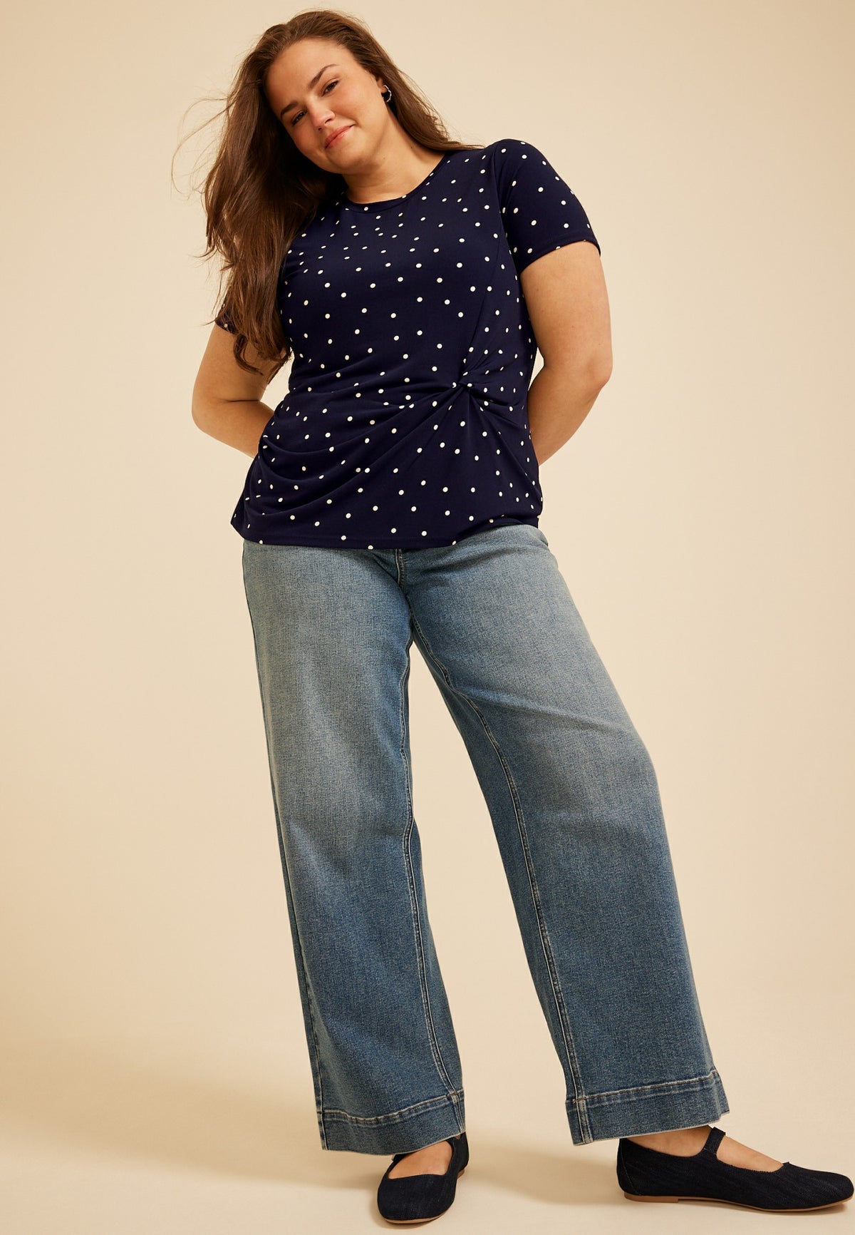 Plus Size 24/7 Polka Dot Side Knot Tee