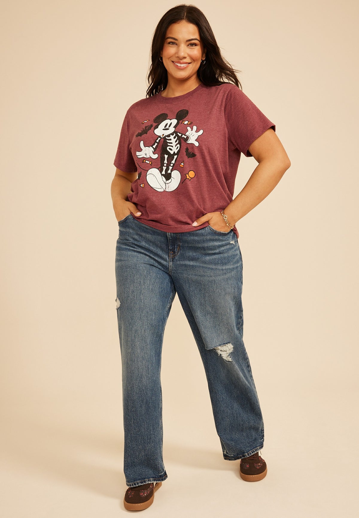 Plus Size Mickey Mouse Skeleton Vintage Fit Graphic Tee