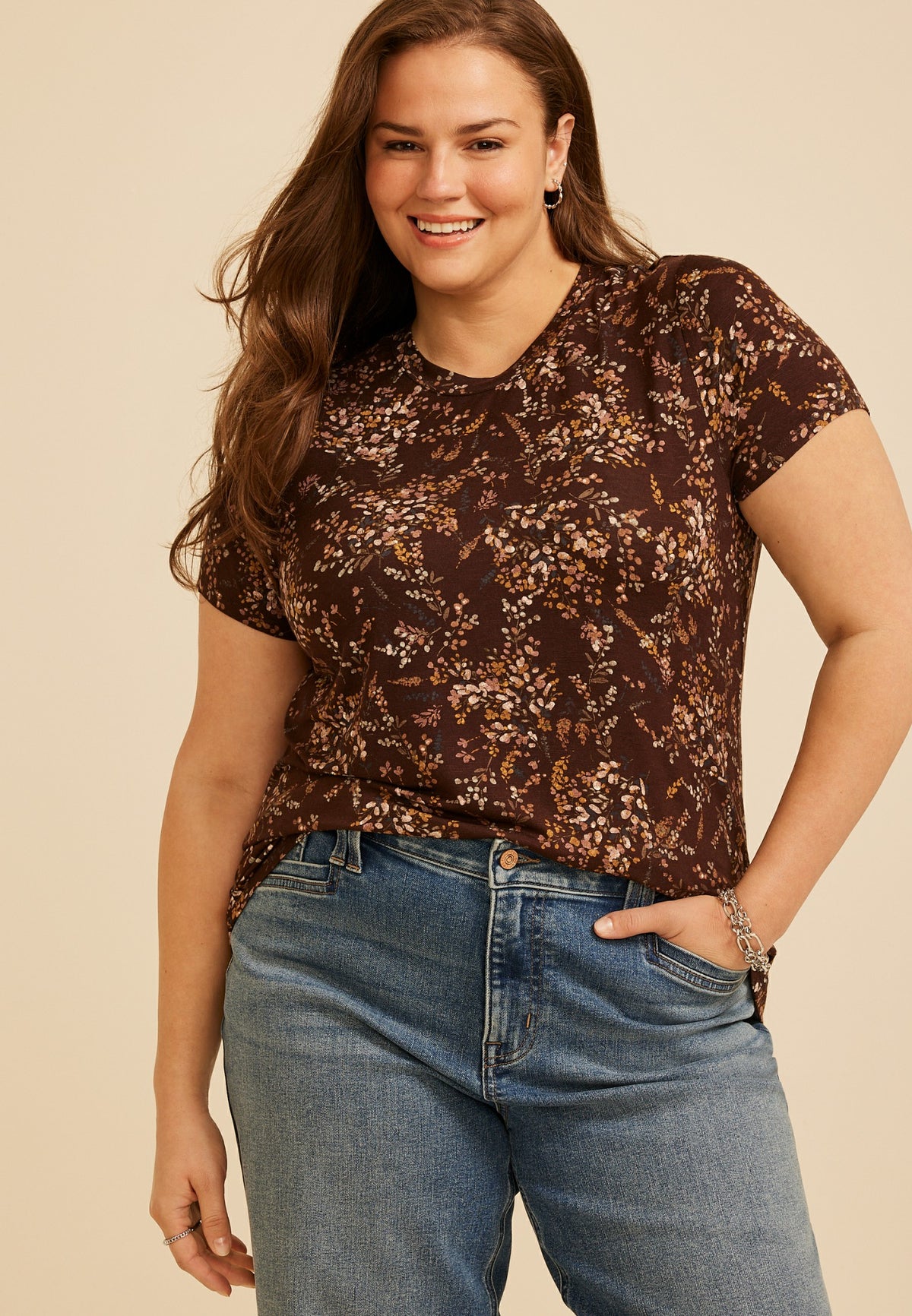 Plus Size 24/7 Kennedy Floral Crew Neck Tee