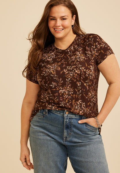 Plus Size 24/7 Kennedy Floral Crew Neck Tee