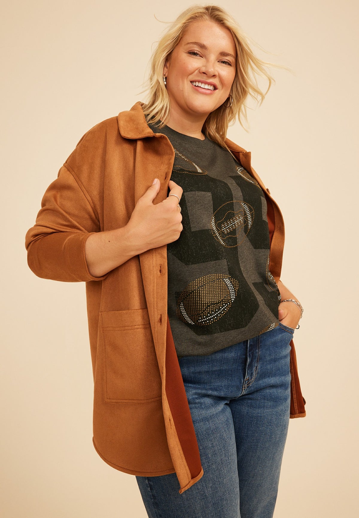 Plus Size Football Oversized Fit Graphic Tee