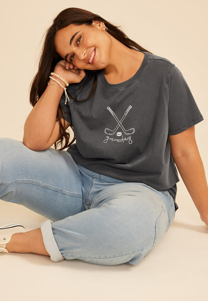 Plus Size Game Day Embroidered Hockey Classic Fit Graphic Tee