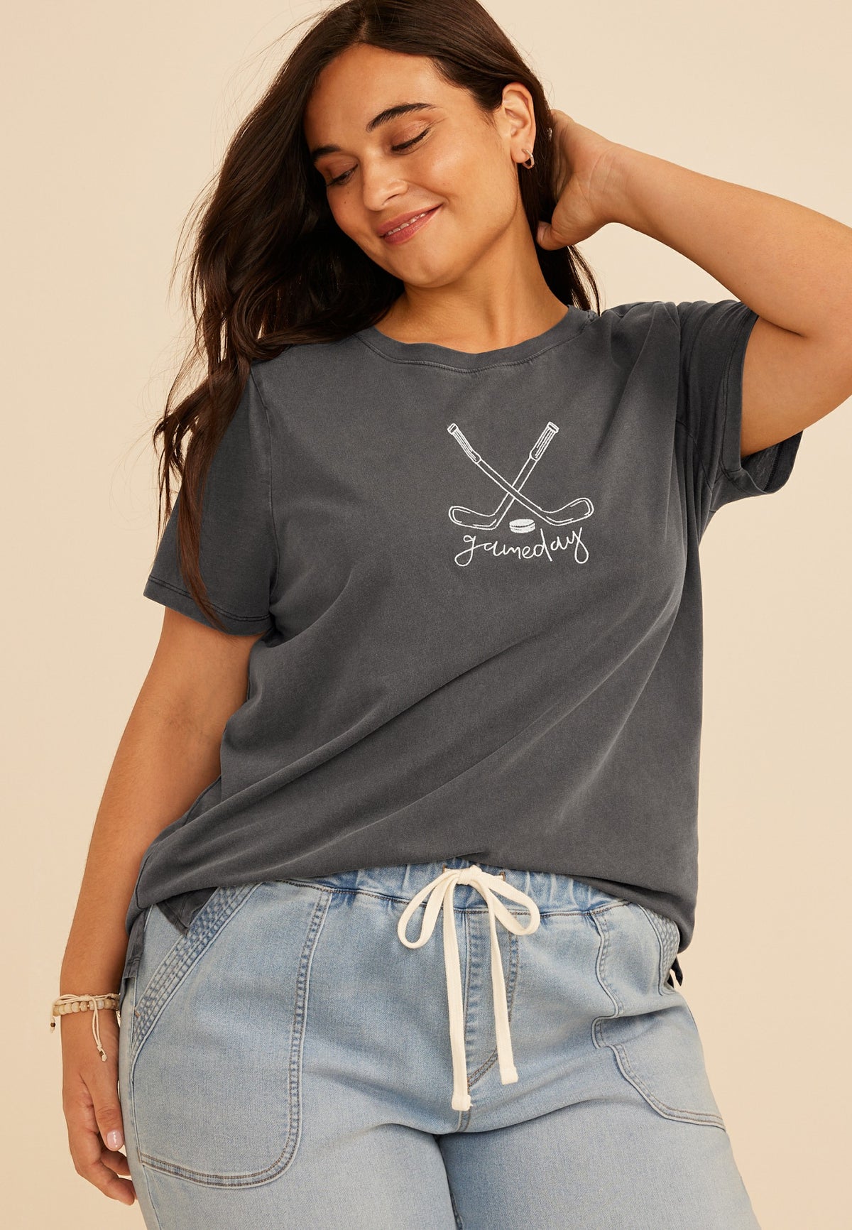 Plus Size Game Day Embroidered Hockey Classic Fit Graphic Tee
