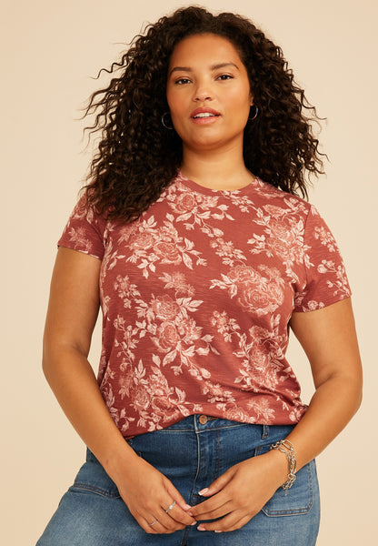 Plus Size 24/7 Kennedy Floral Crew Neck Tee