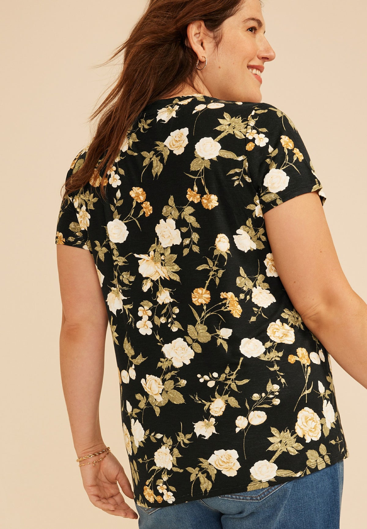 Plus Size 24/7 Kennedy Floral Crew Neck Tee