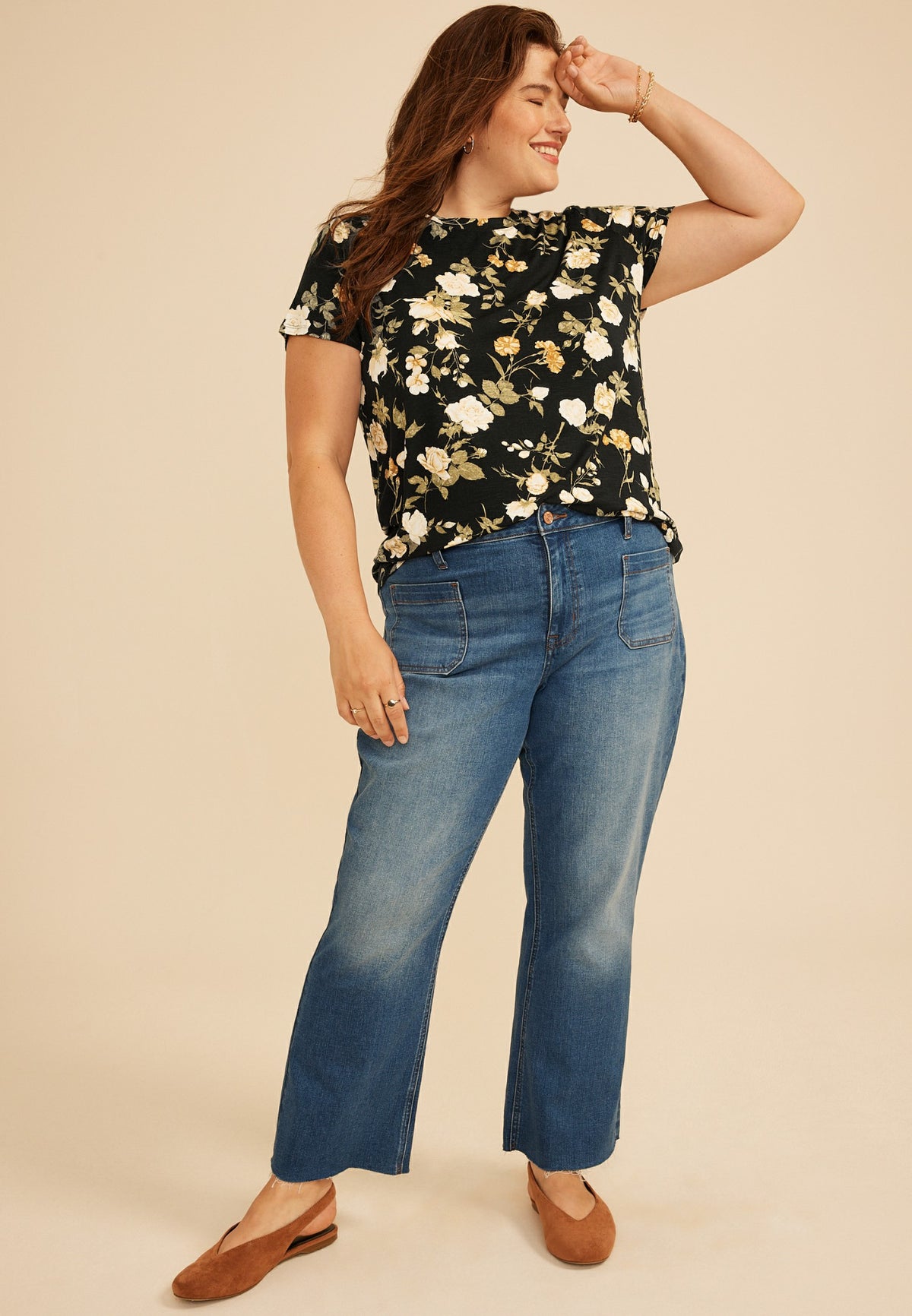 Plus Size 24/7 Kennedy Floral Crew Neck Tee
