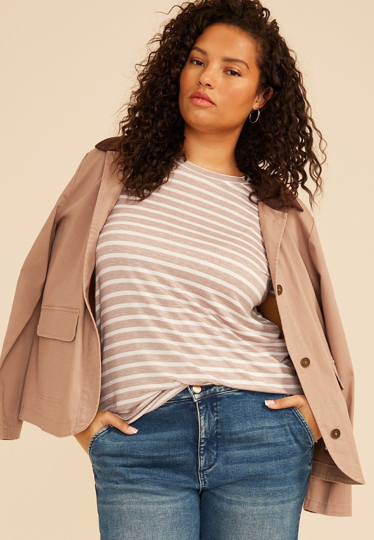 Plus Size 24/7 Kennedy Stripe Crew Neck Tee