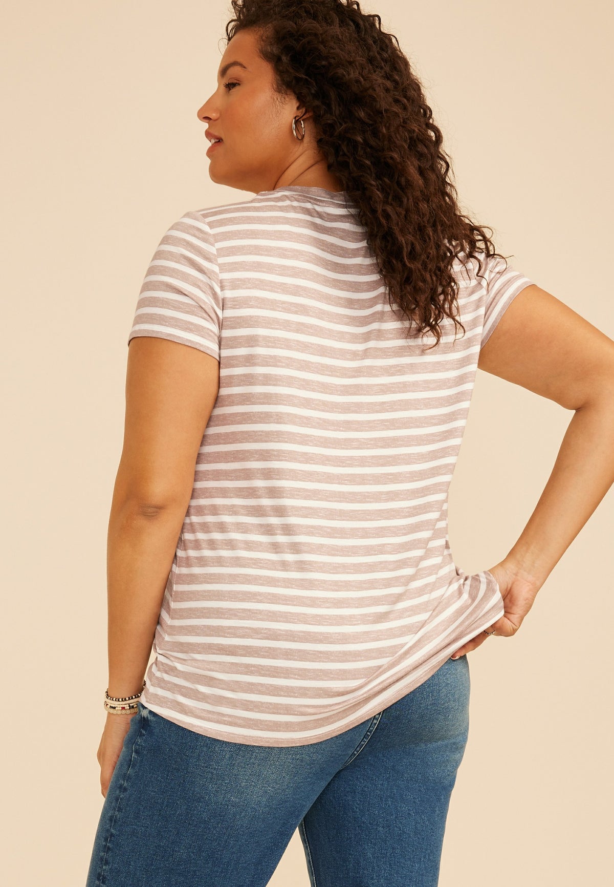 Plus Size 24/7 Kennedy Stripe Crew Neck Tee