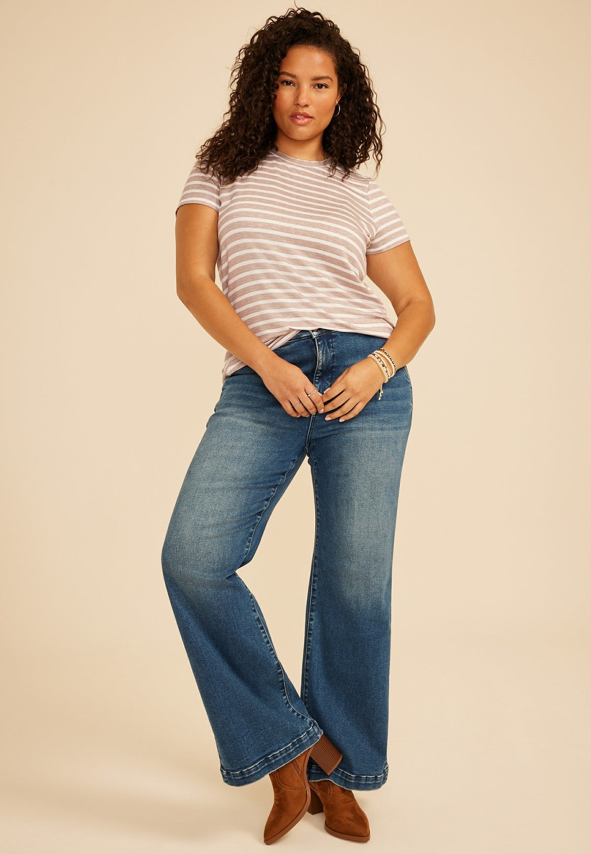 Plus Size 24/7 Kennedy Stripe Crew Neck Tee