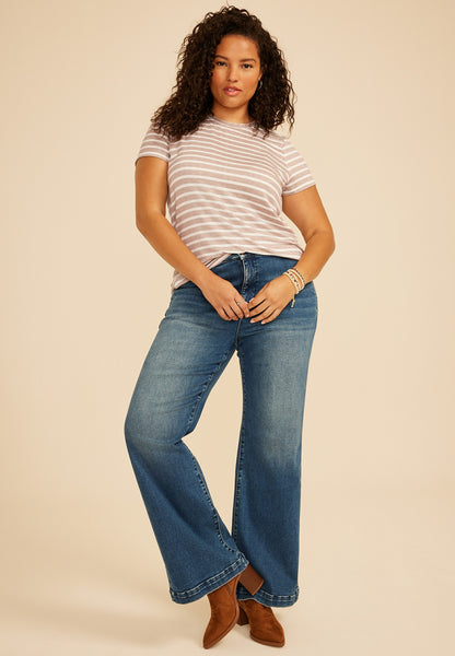 Plus Size 24/7 Kennedy Stripe Crew Neck Tee