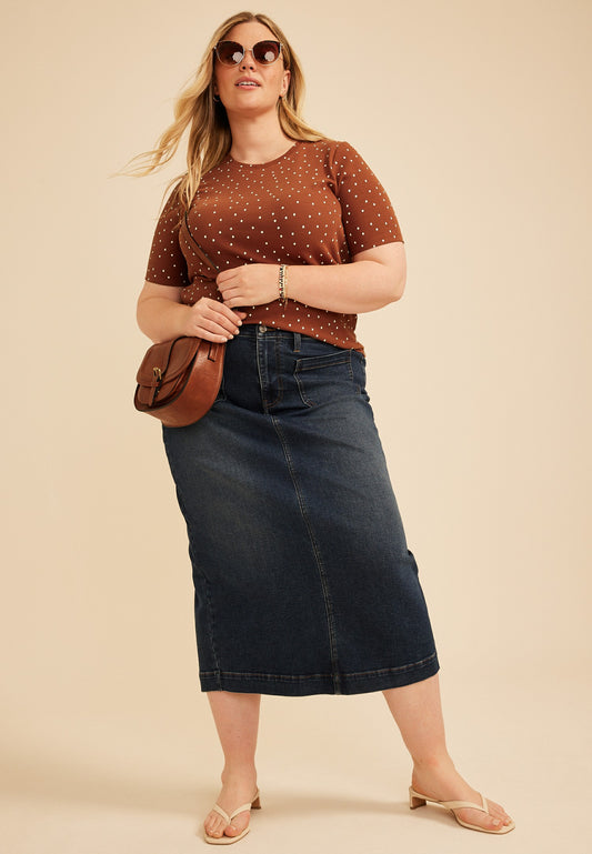 Plus Size 24/7 Polka Dot Ribbed Elbow Sleeve Tee