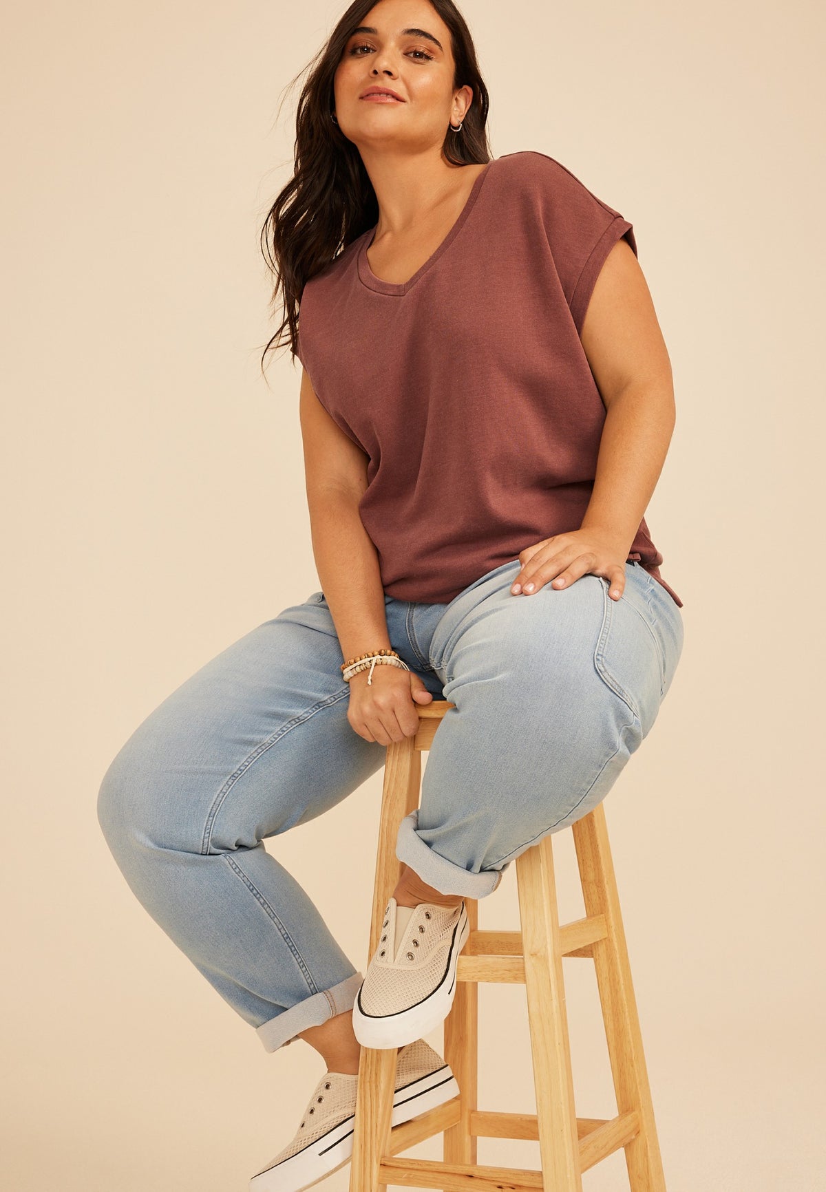 Plus Size Washed Terry V Neck Tee