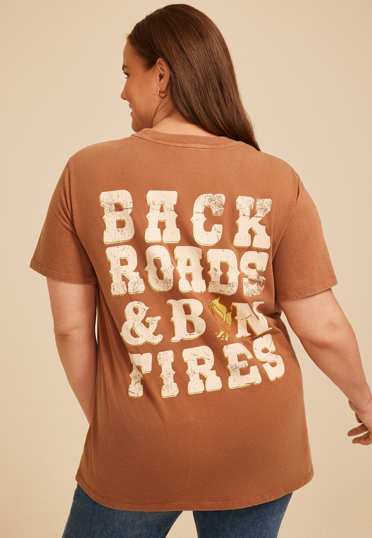 Plus Size Back Roads And Bonfires Oversized Fit Graphic