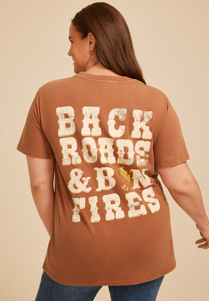 Plus Size Back Roads And Bonfires Oversized Fit Graphic