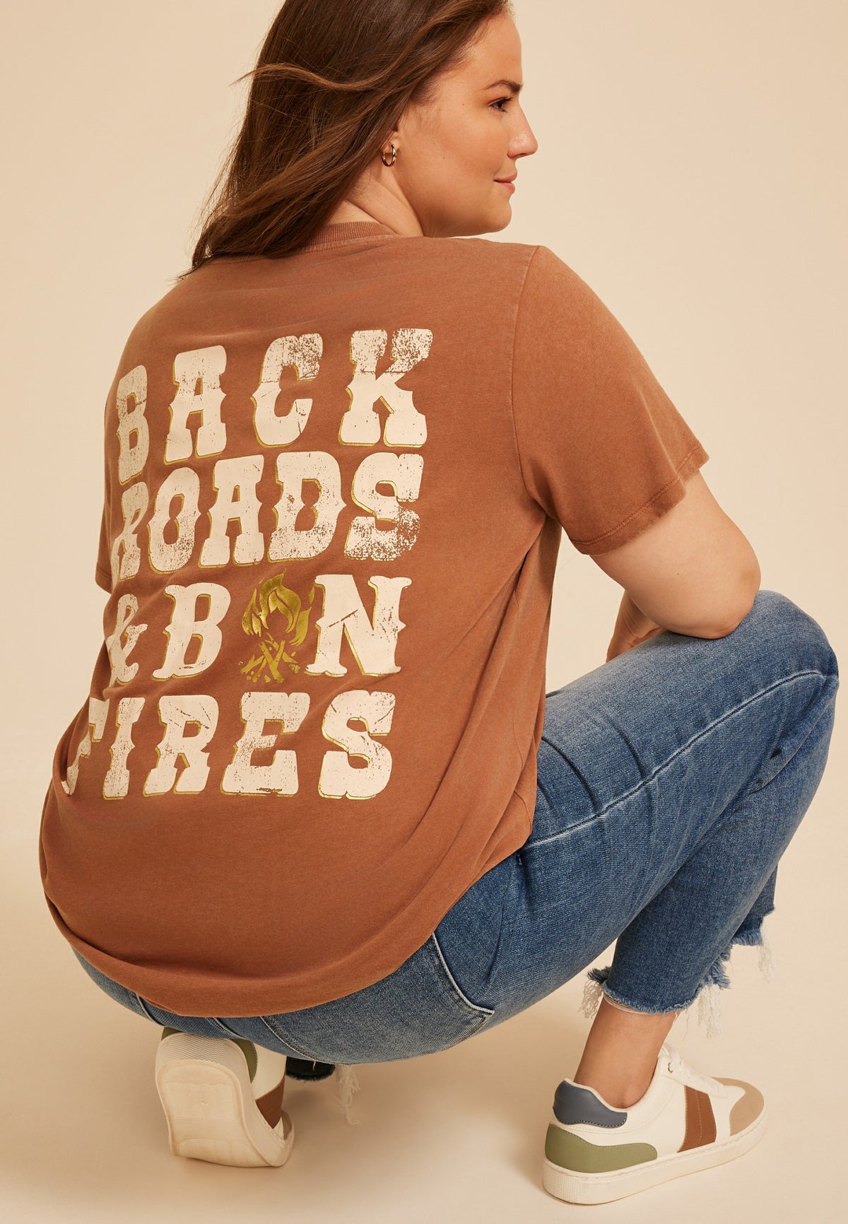 Plus Size Back Roads And Bonfires Oversized Fit Graphic