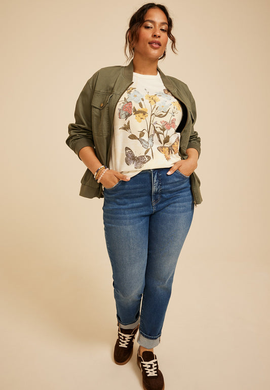 Plus Size Floral Butterfly Classic Fit Graphic Tee