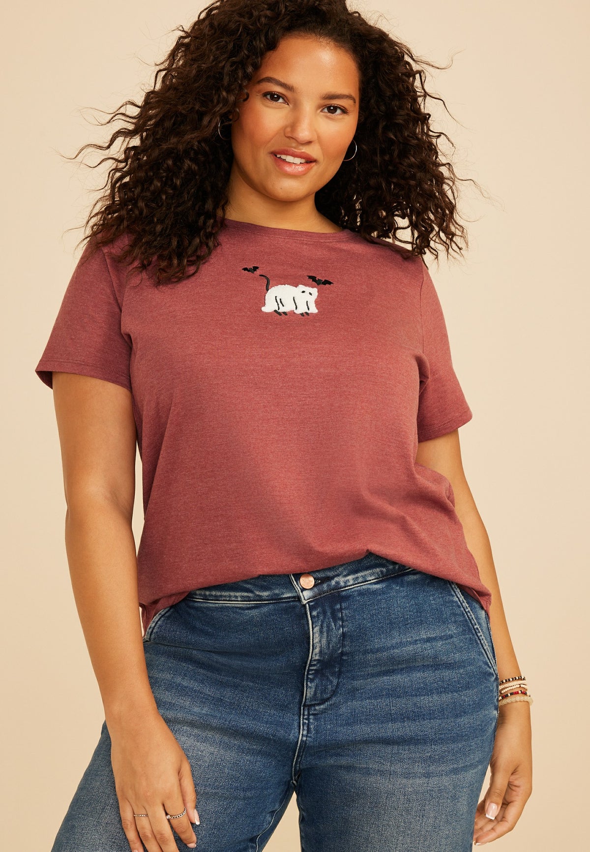 Plus Size Halloween Ghost Cat Classic Fit Graphic Tee
