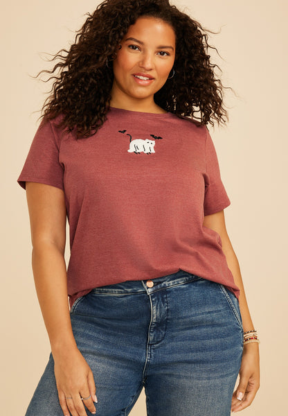 Plus Size Halloween Ghost Cat Classic Fit Graphic Tee