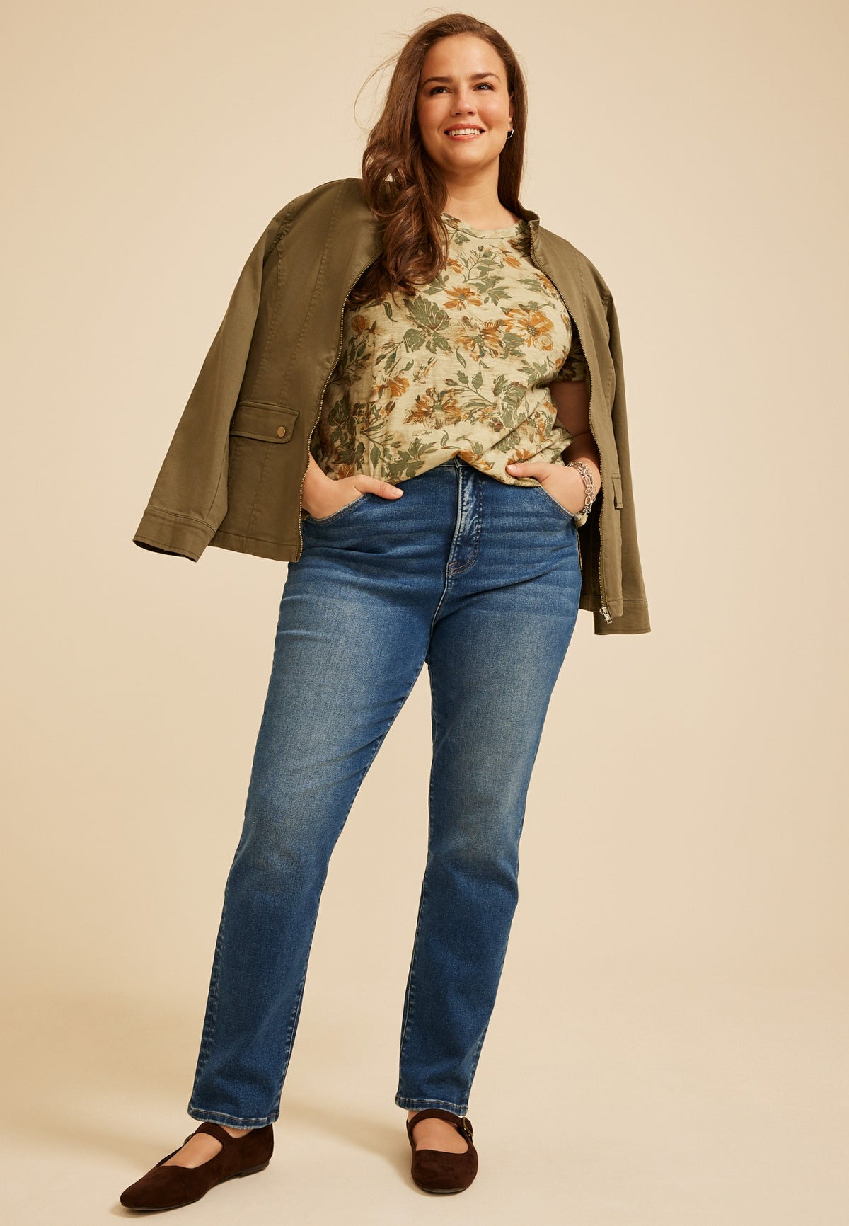 Plus Size 24/7 Dawson Floral Crew Neck Tee