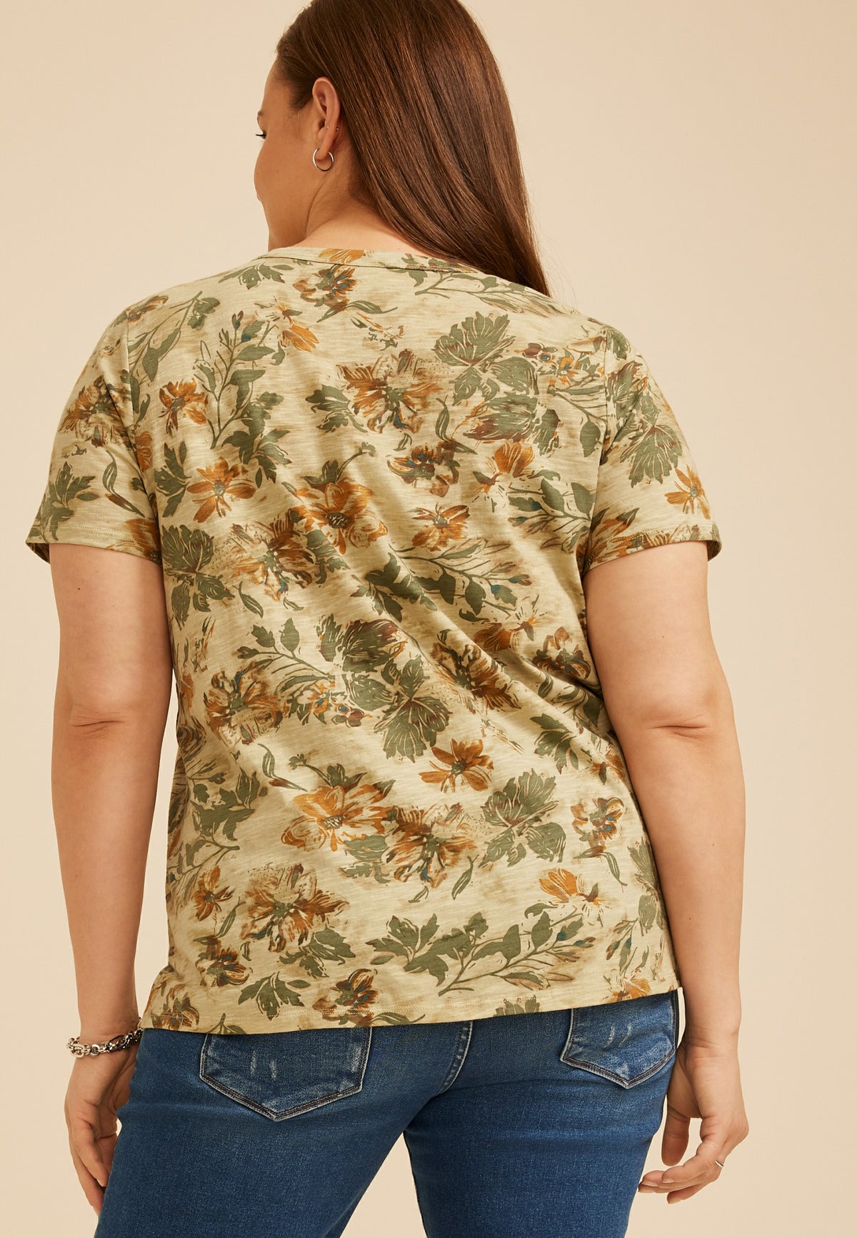 Plus Size 24/7 Dawson Floral Crew Neck Tee