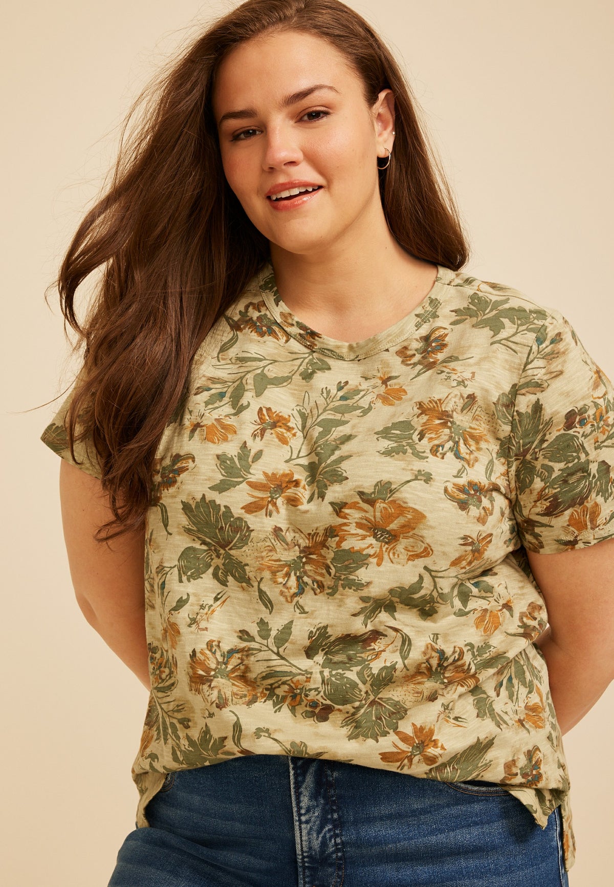 Plus Size 24/7 Dawson Floral Crew Neck Tee