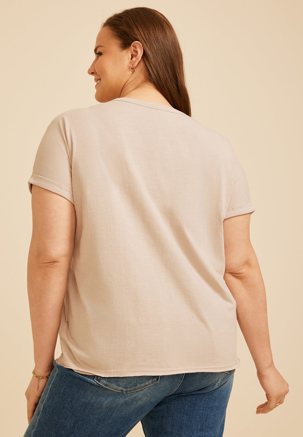 Plus Size Floral Studded Relaxed Fit Graphic Tee