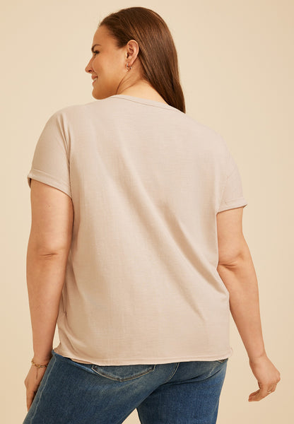 Plus Size Floral Studded Relaxed Fit Graphic Tee