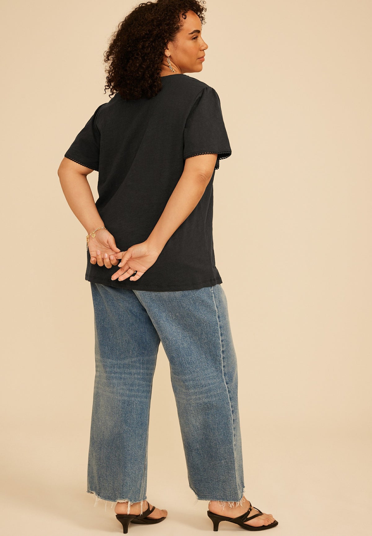Plus Size Floral Embroidered V Neck Blouse
