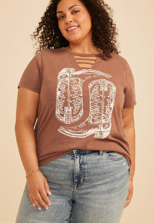 Plus Size Western Rhinestone Boot Classic Fit Graphic Tee
