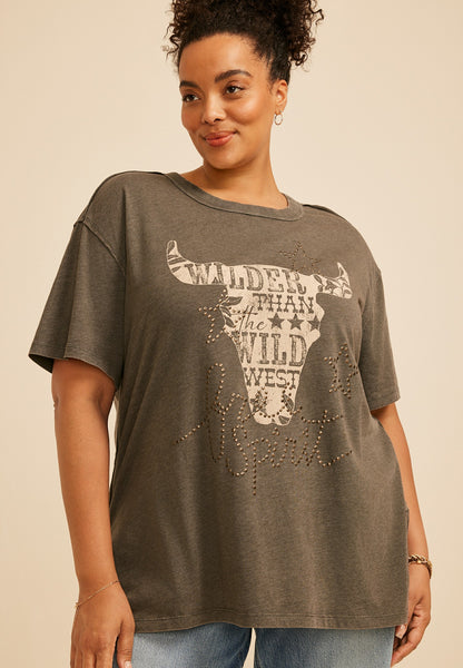 Plus Size Free Spirit Studded Oversized Fit Graphic Tee