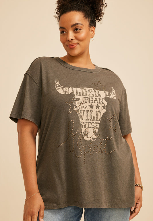 Plus Size Free Spirit Studded Oversized Fit Graphic Tee