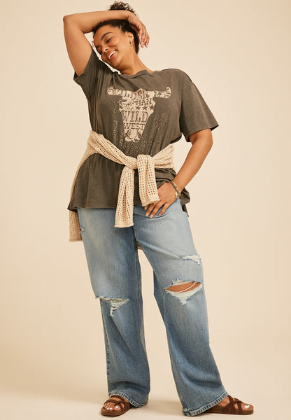 Plus Size Free Spirit Studded Oversized Fit Graphic Tee