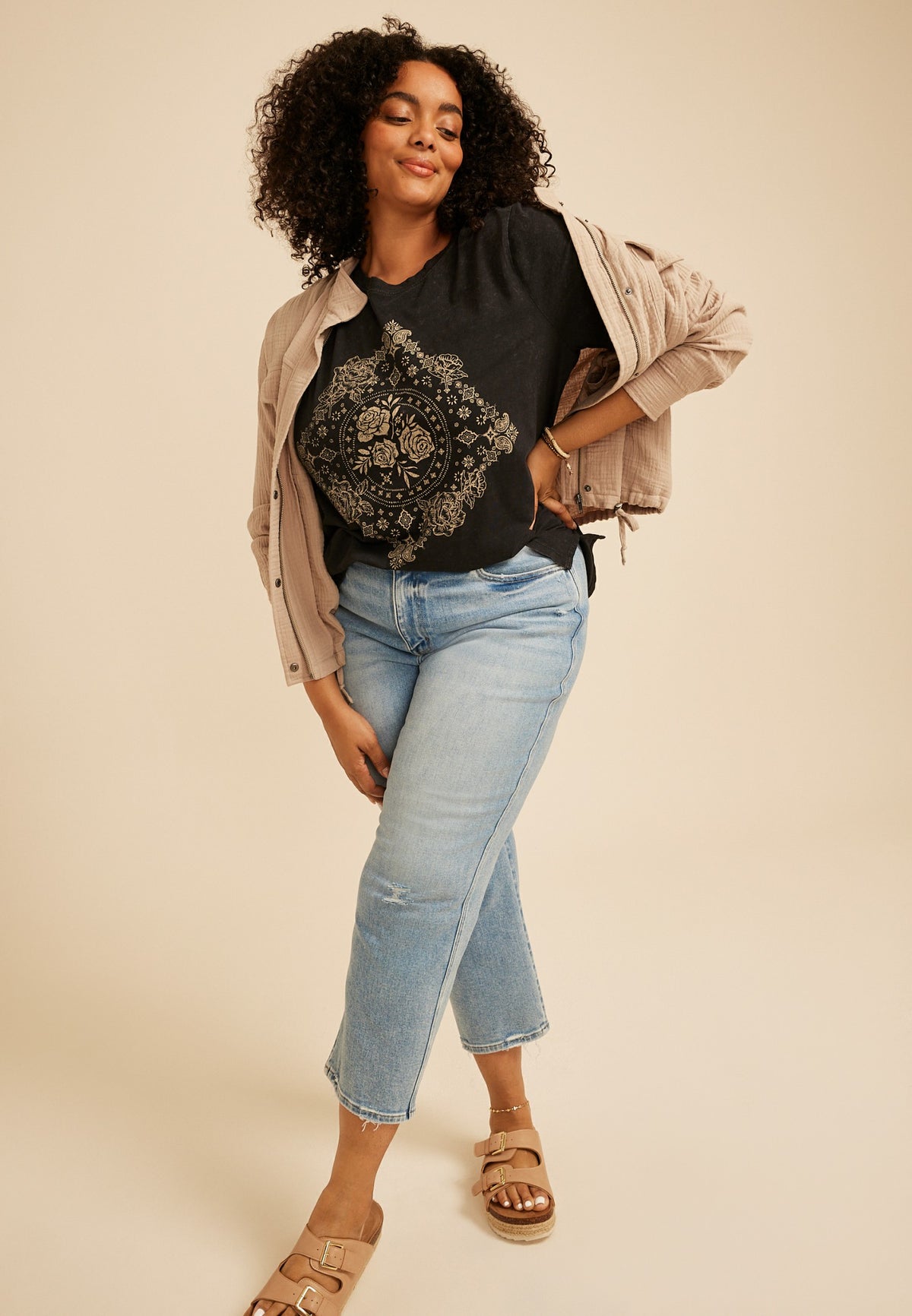 Plus Size Floral Medallion Classic Fit Graphic Tee