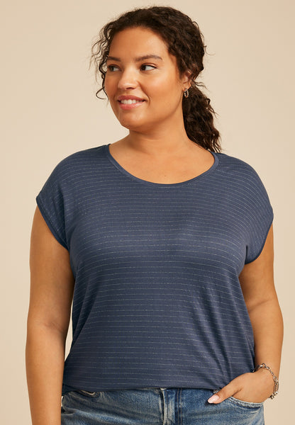 Plus Size 24/7 Metallic Stripe Scoop Neck Tee