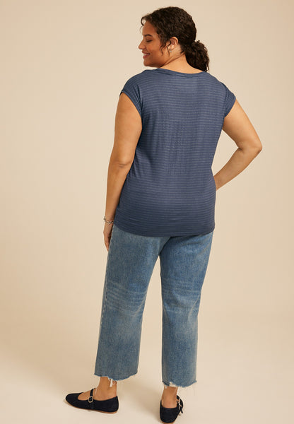 Plus Size 24/7 Metallic Stripe Scoop Neck Tee