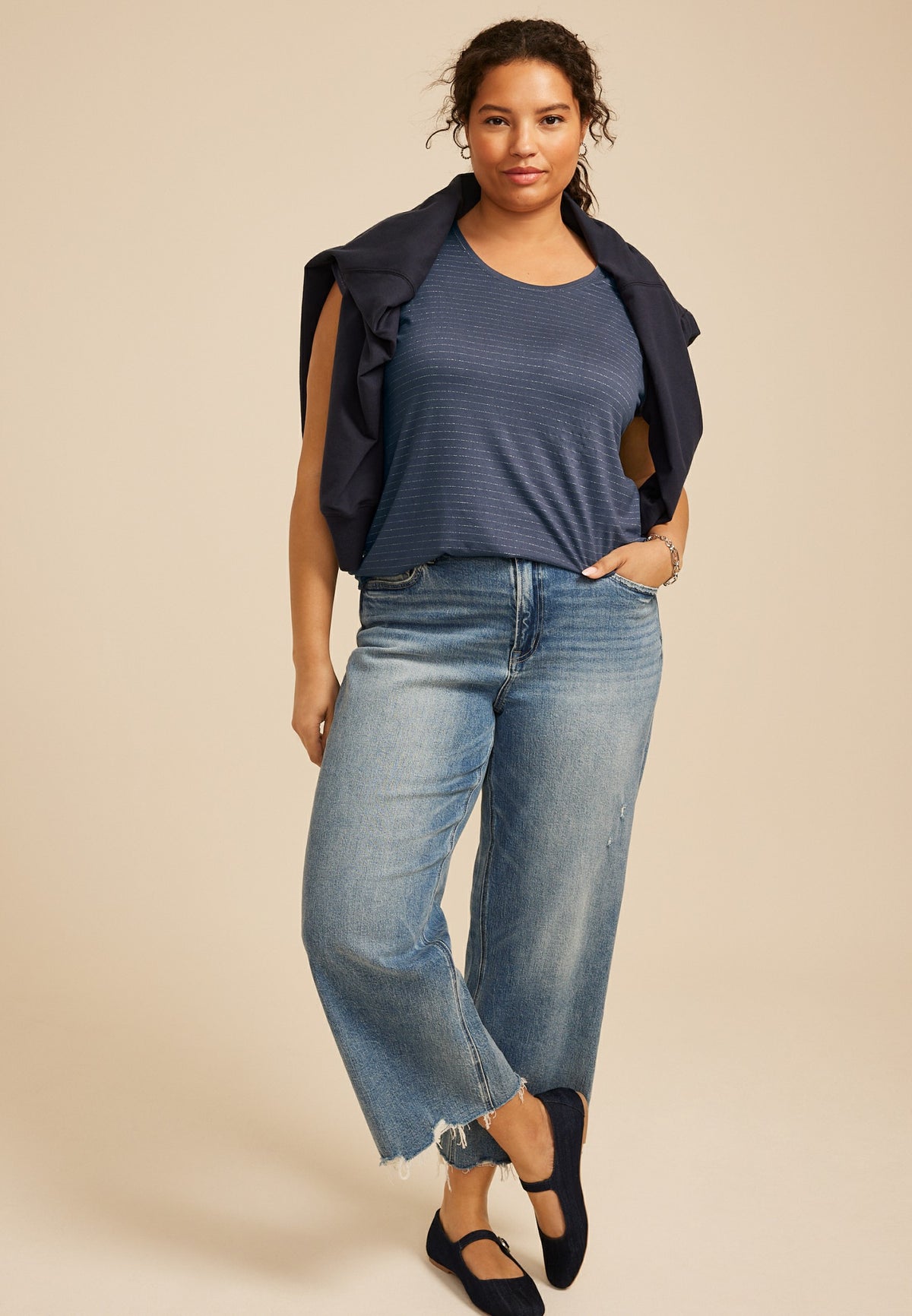 Plus Size 24/7 Metallic Stripe Scoop Neck Tee