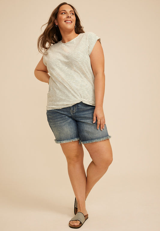 Plus Size 24/7 Austin Micro Stripe Knot Hem Tee