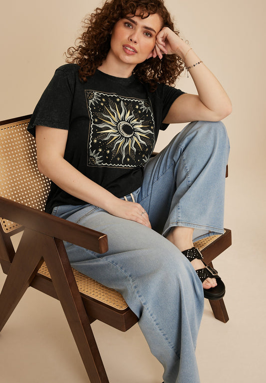 Plus Size Sun Celestial Studded Classic Fit Graphic Tee