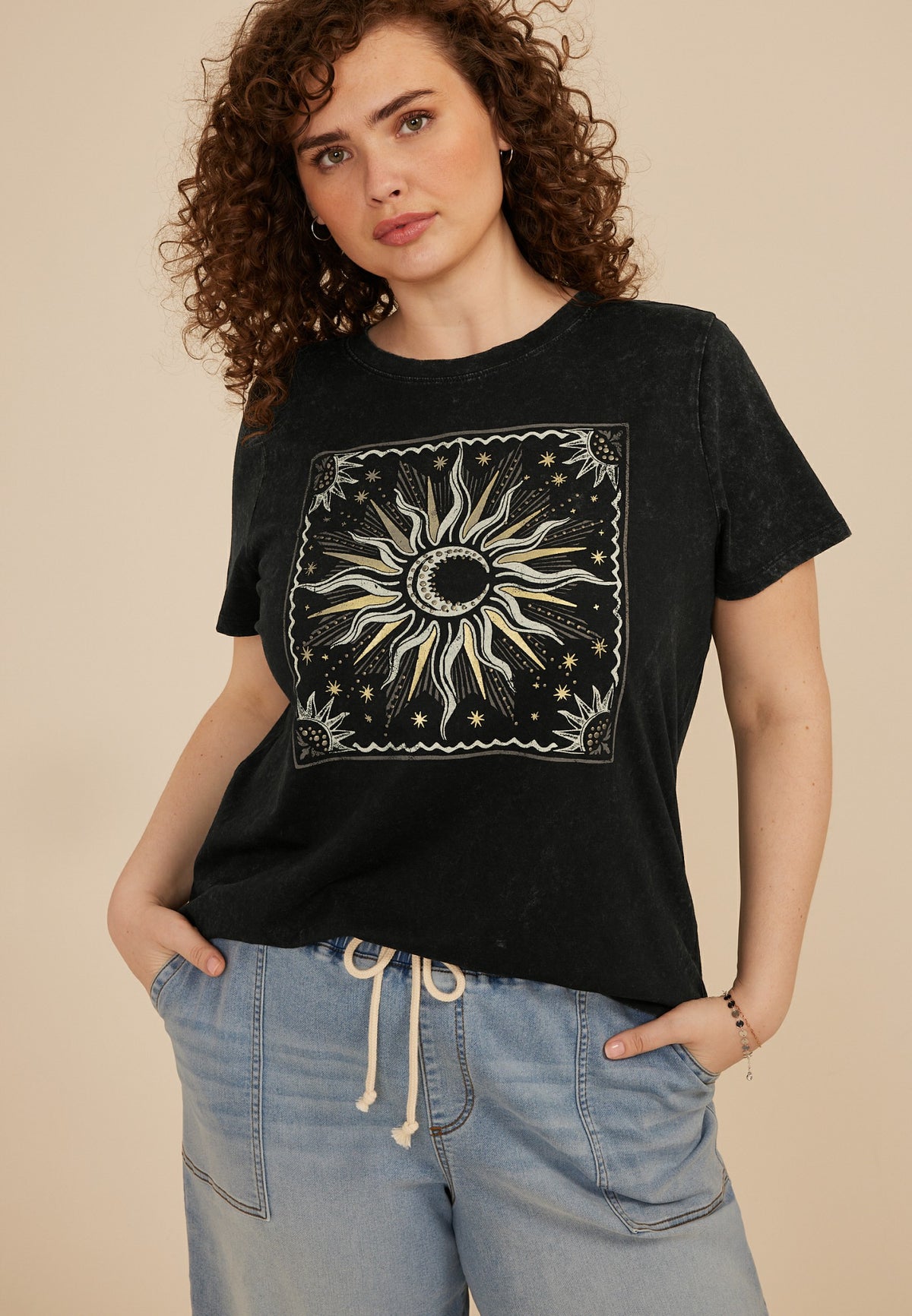 Plus Size Sun Celestial Studded Classic Fit Graphic Tee