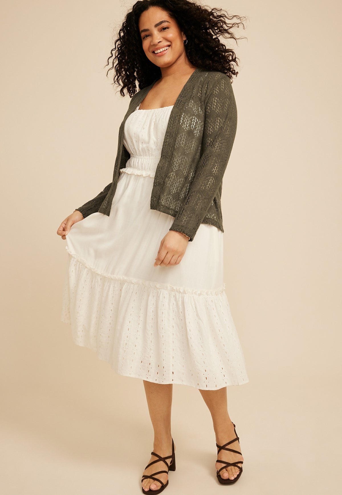Plus Size Open Stitch Crochet Cardigan