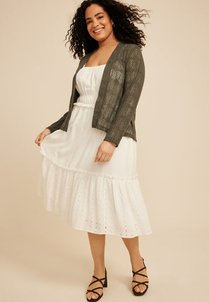 Plus Size Open Stitch Crochet Cardigan
