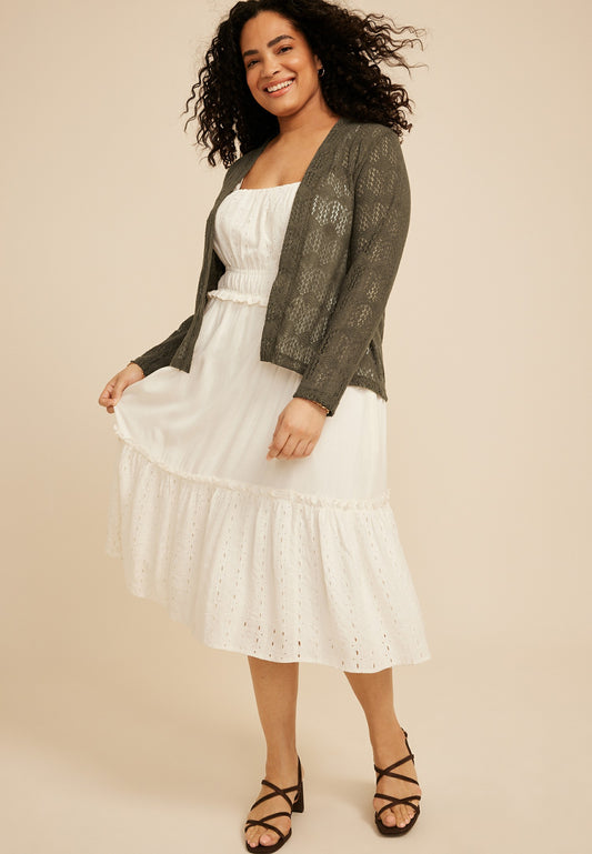 Plus Size Open Stitch Crochet Cardigan
