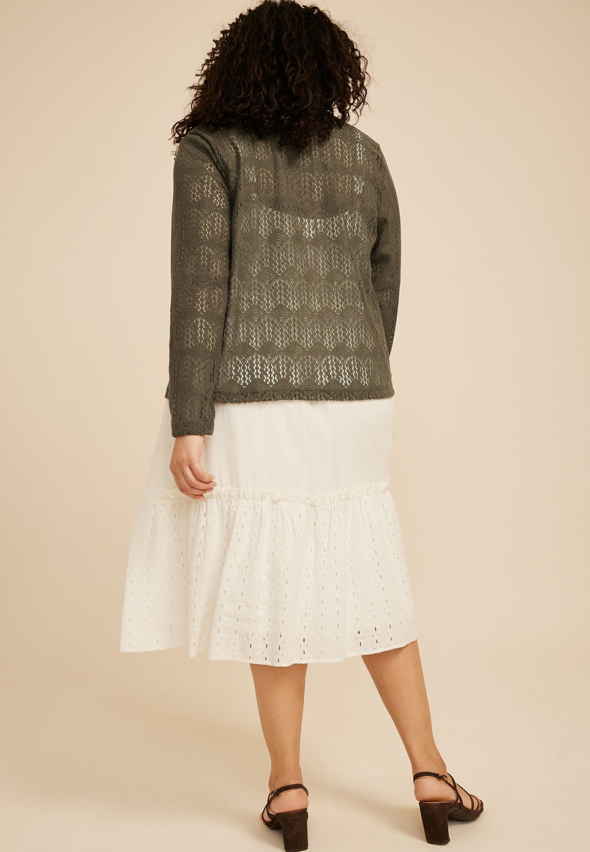 Plus Size Open Stitch Crochet Cardigan