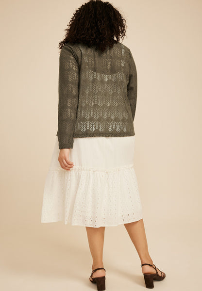 Plus Size Open Stitch Crochet Cardigan