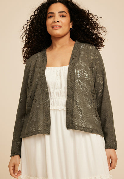 Plus Size Open Stitch Crochet Cardigan